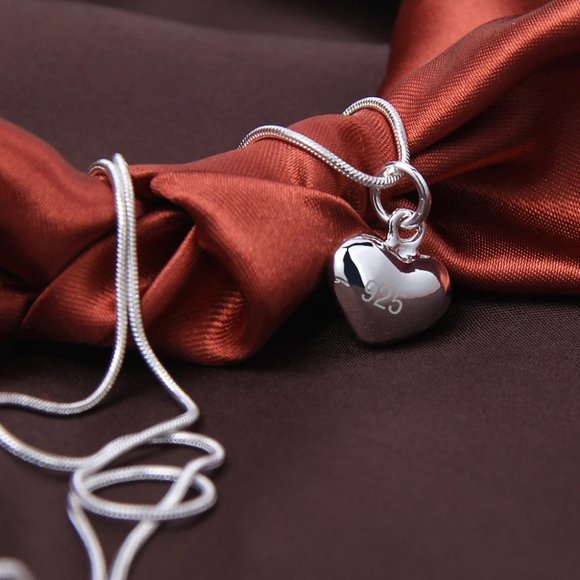 Jewelry - Snake 925 Sterling Silver Rope Chain Heart Love Necklace Wedding Engagement